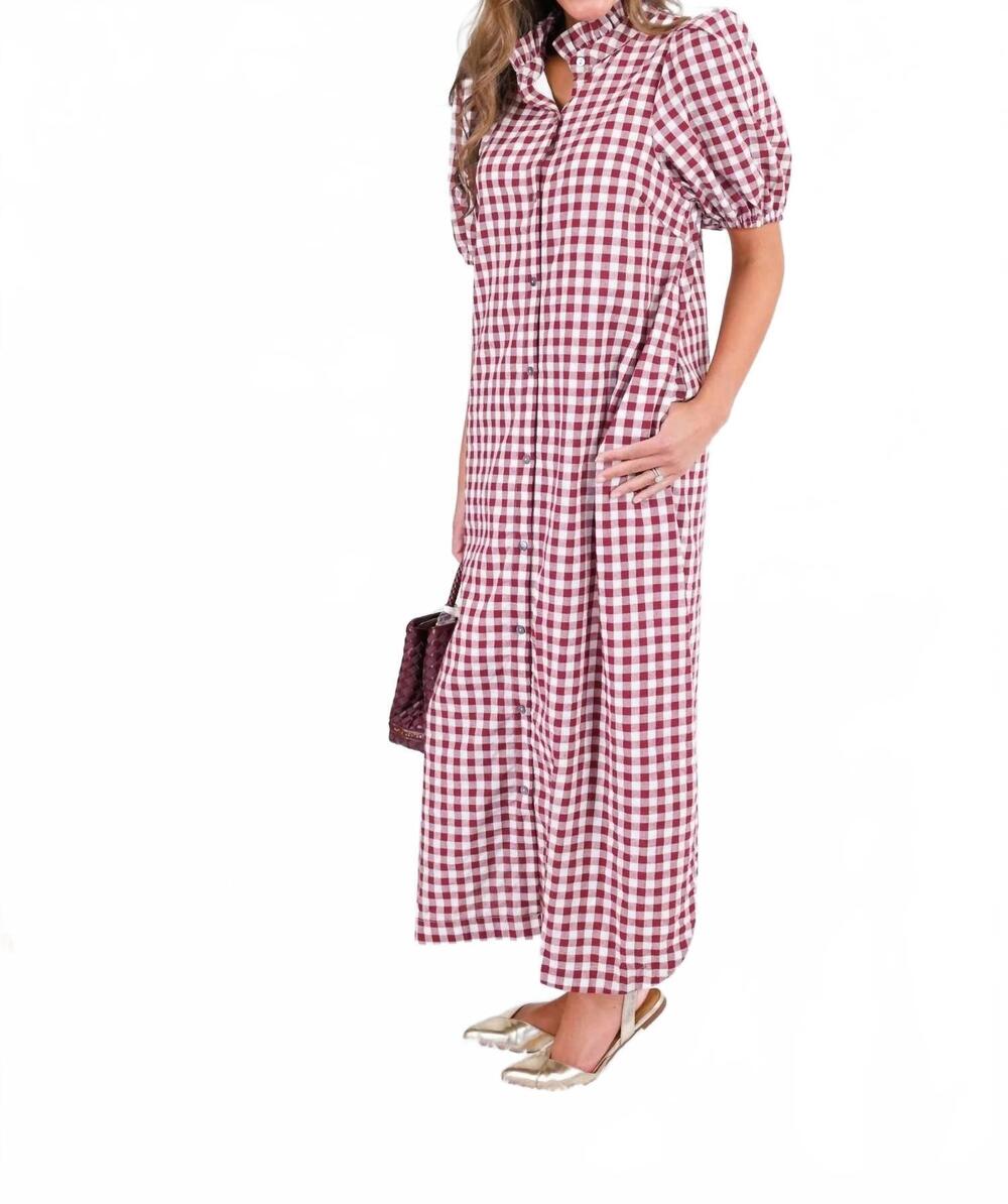NEW ENTRO gingham midi dress in wine - Picture 3 of 6